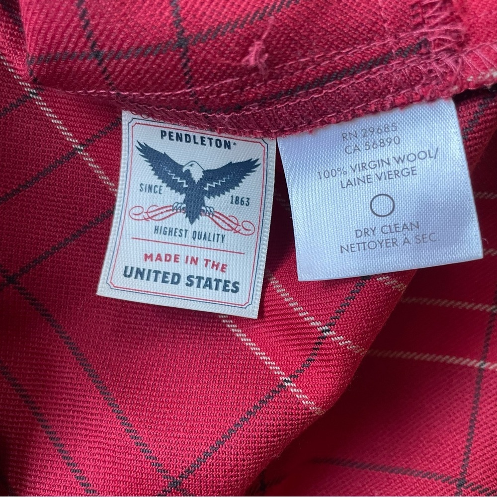 Pendleton Red Checkered Virgin Wool Plaid Button … - image 7